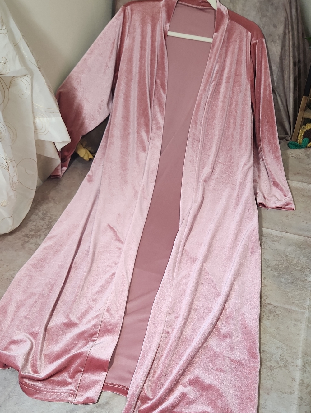 Long Open-Front Velvet Cardigan - Dusty Rose